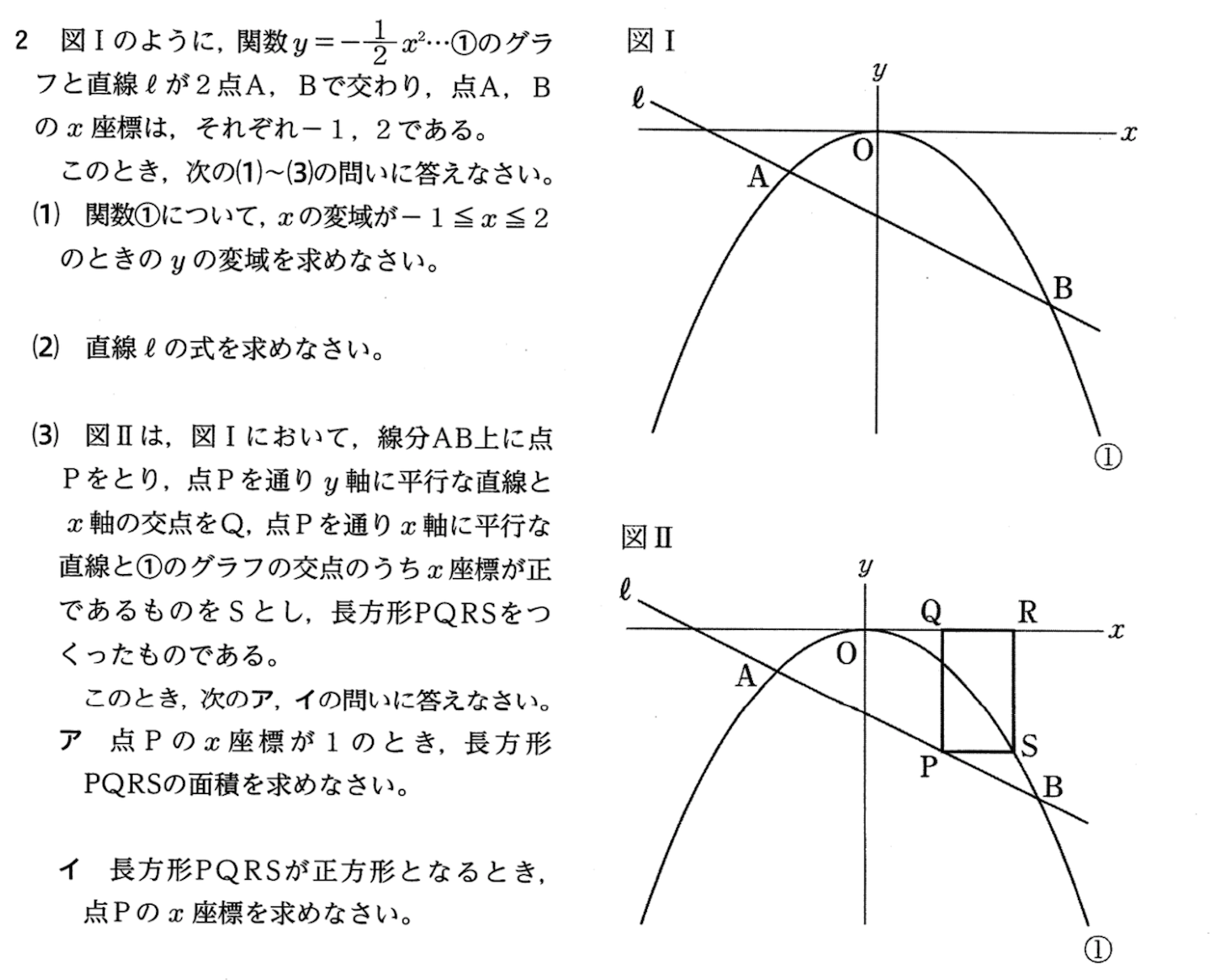 2026年度宮崎県立高校推薦入試数学・二次関数と長方形の複合問題