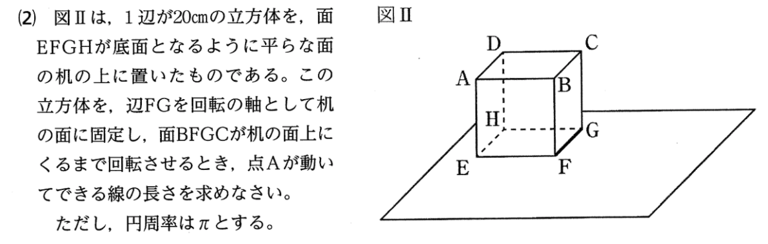 2026年度宮崎県立高校推薦入試数学・立方体を回転させたときの点の軌跡